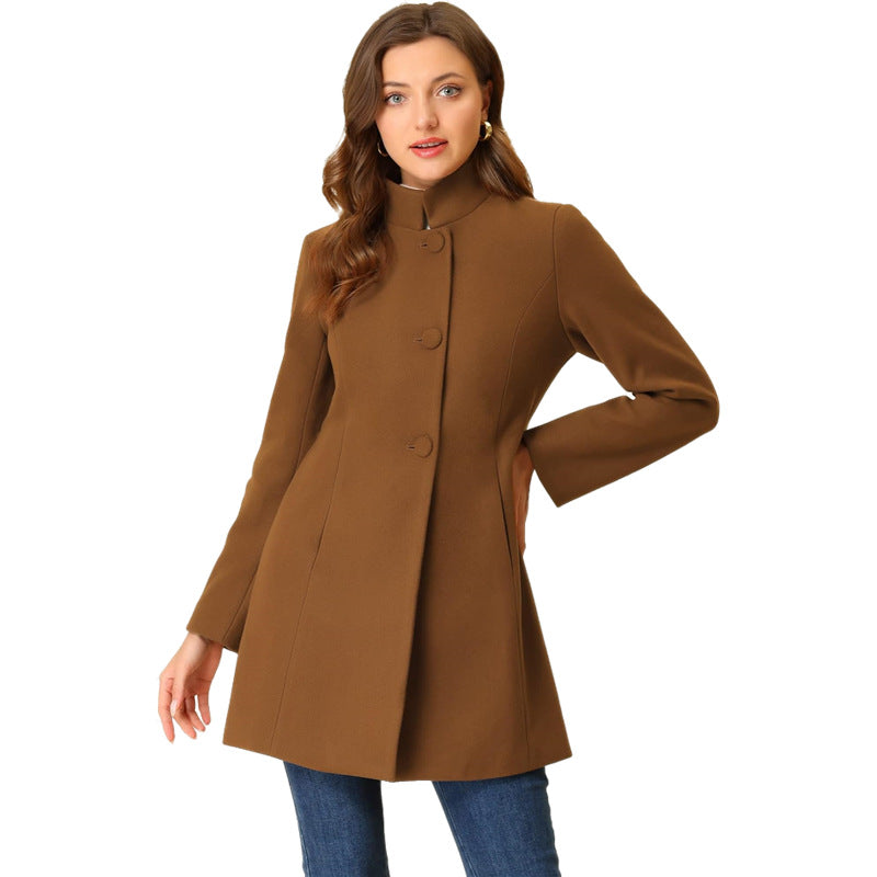 Stand-Collar Single-Breasted Short Coat