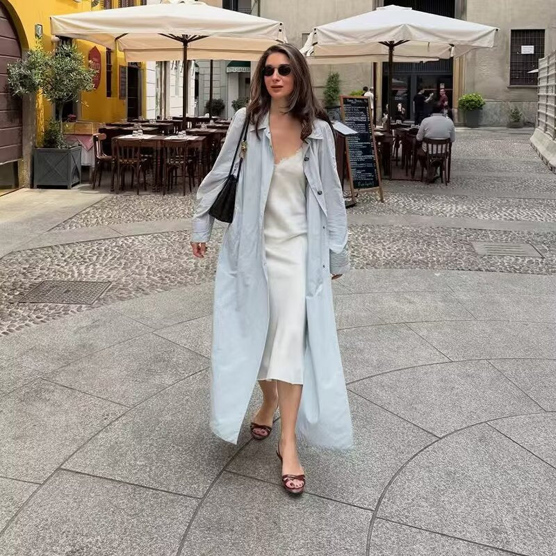 Belted Longline Trench Coat with French Collar