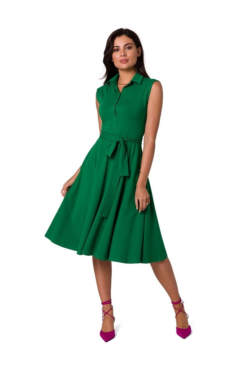Bewear Women's Day Dress in navy blue with pleated skirt and fitted bodice - Elegant Casual Style