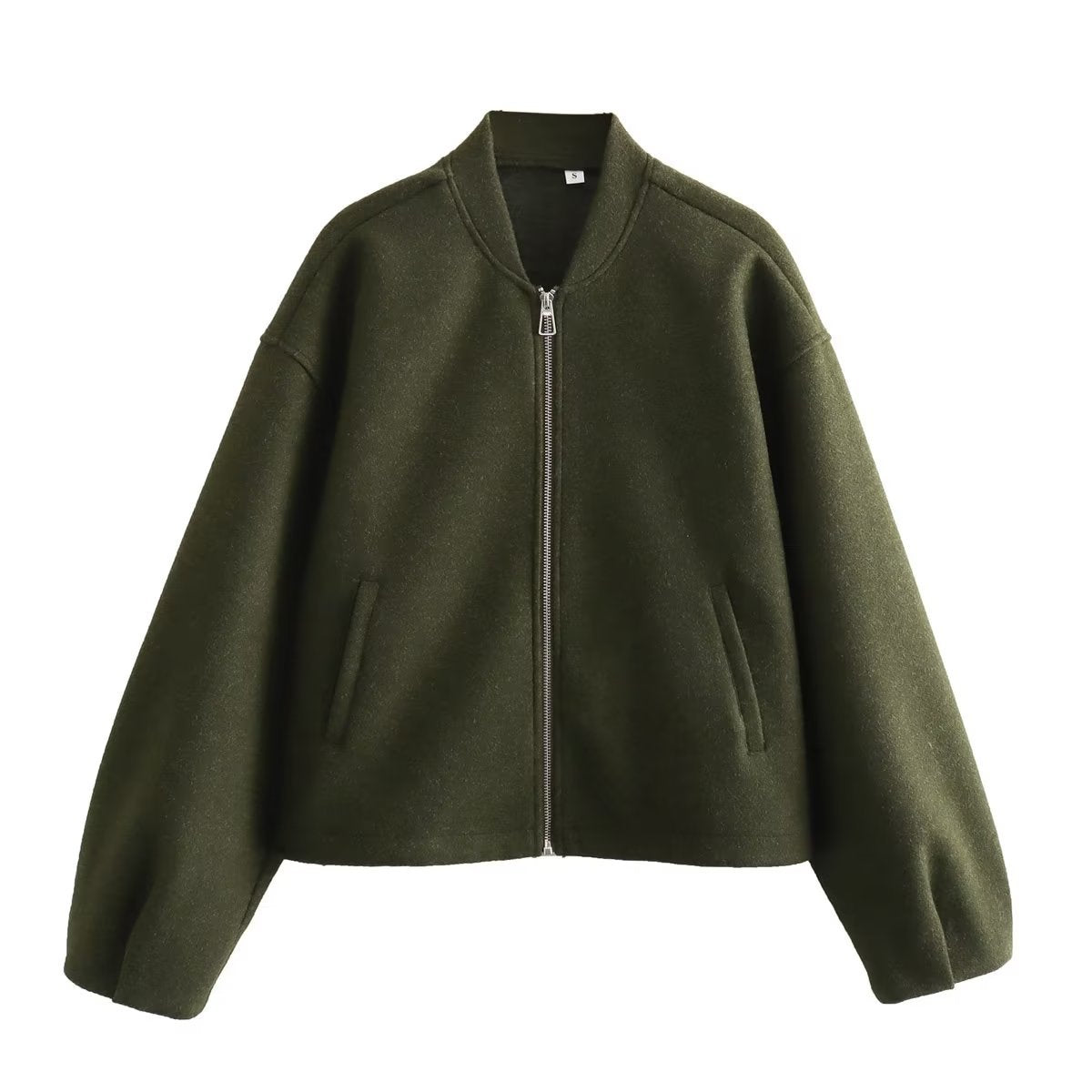 Cropped Bomber Jacket with Stand Collar