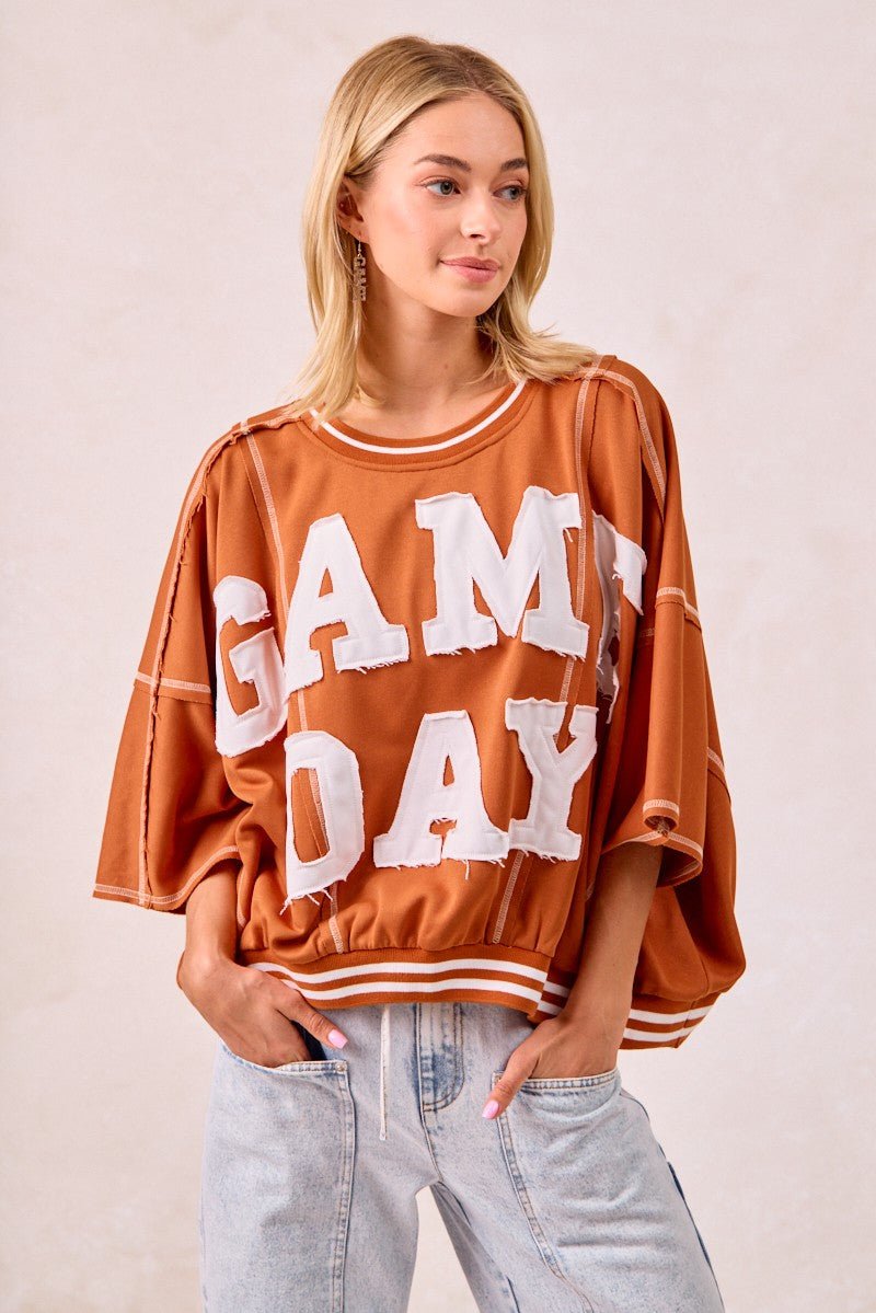 BiBi Gameday Patchwork Stitch Detail French Terry Top - Wow Store