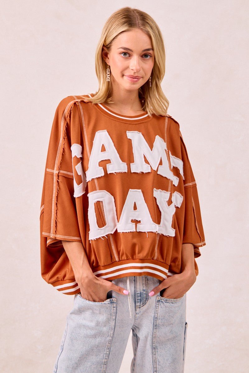 BiBi Gameday Patchwork Stitch Detail French Terry Top - Wow Store