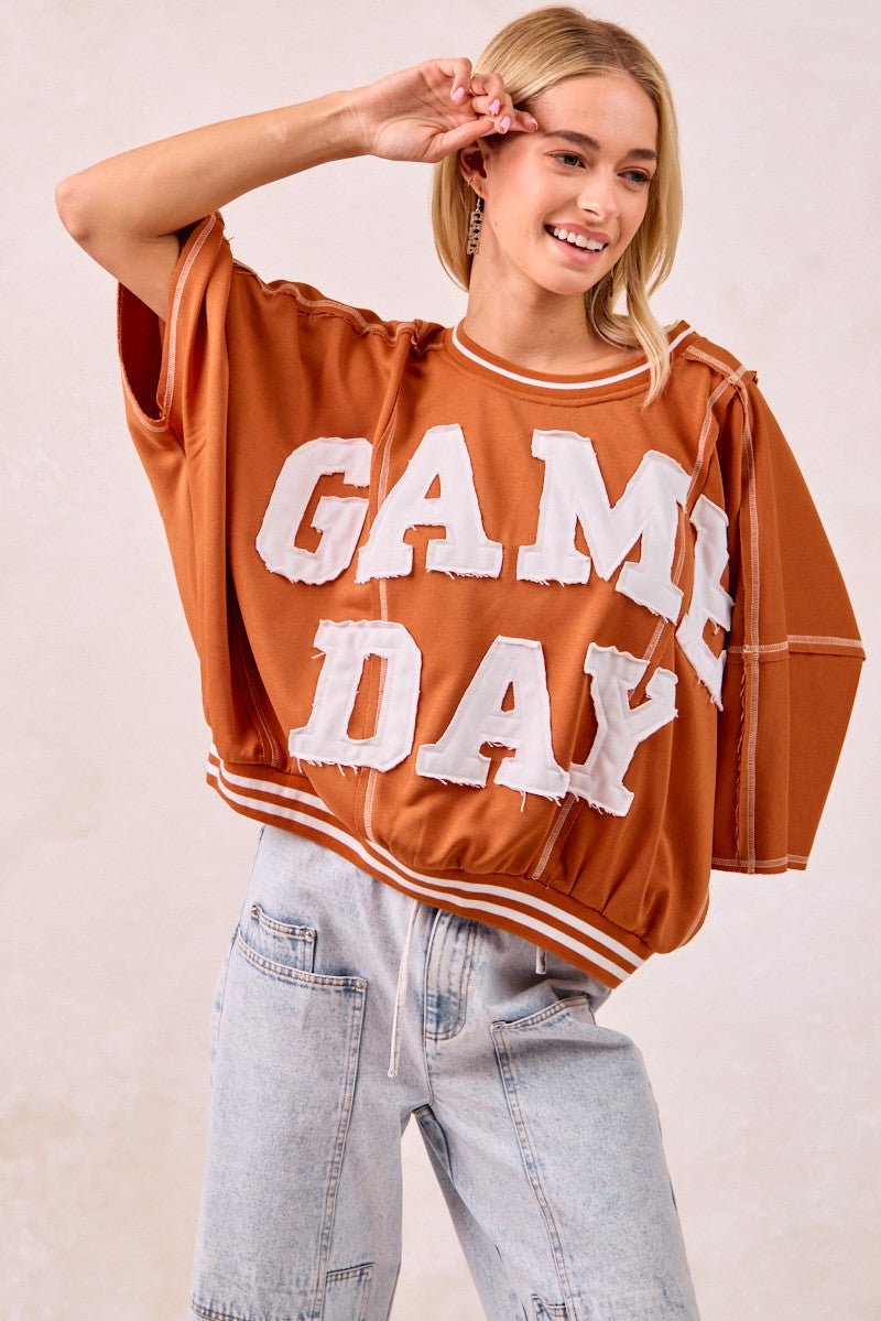 BiBi Gameday Patchwork Stitch Detail French Terry Top - Wow Store