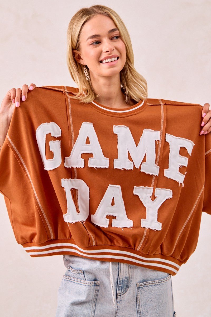 BiBi Gameday Patchwork Stitch Detail French Terry Top - Wow Store