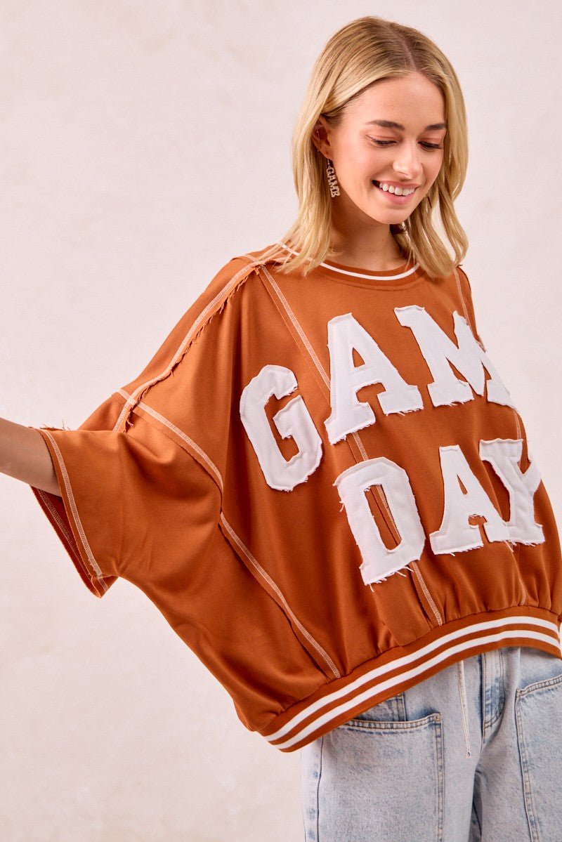 BiBi Gameday Patchwork Stitch Detail French Terry Top - Wow Store