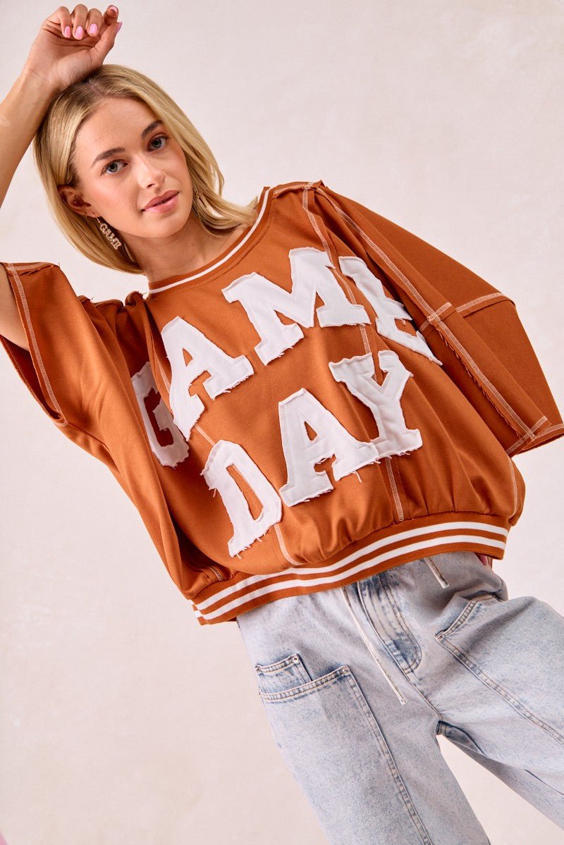 BiBi Gameday Patchwork Stitch Detail French Terry Top - Wow Store