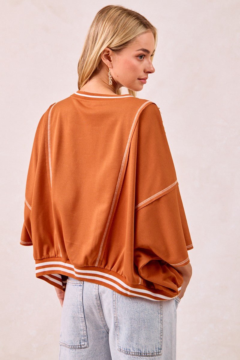 BiBi Gameday Patchwork Stitch Detail French Terry Top - Wow Store