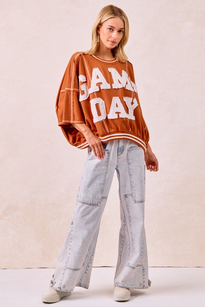 BiBi Gameday Patchwork Stitch Detail French Terry Top - Wow Store