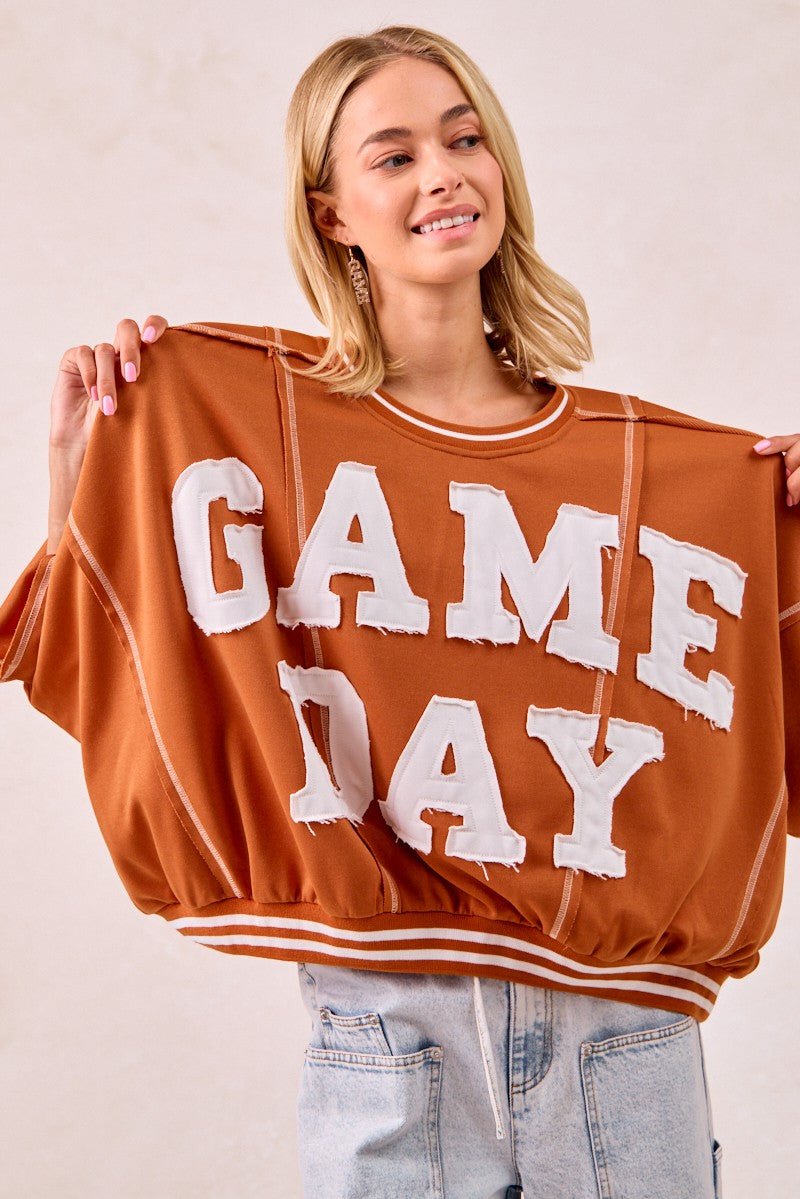 BiBi Gameday Patchwork Stitch Detail French Terry Top - Wow Store