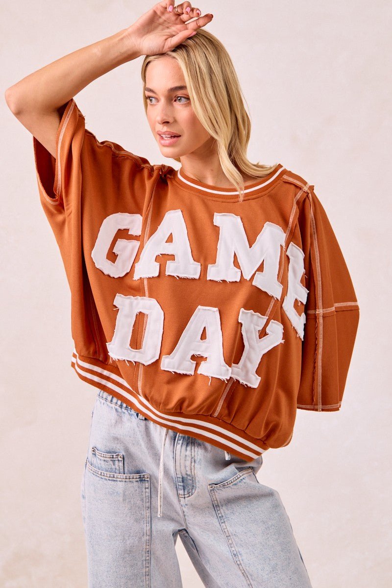 BiBi Gameday Patchwork Stitch Detail French Terry Top - Wow Store
