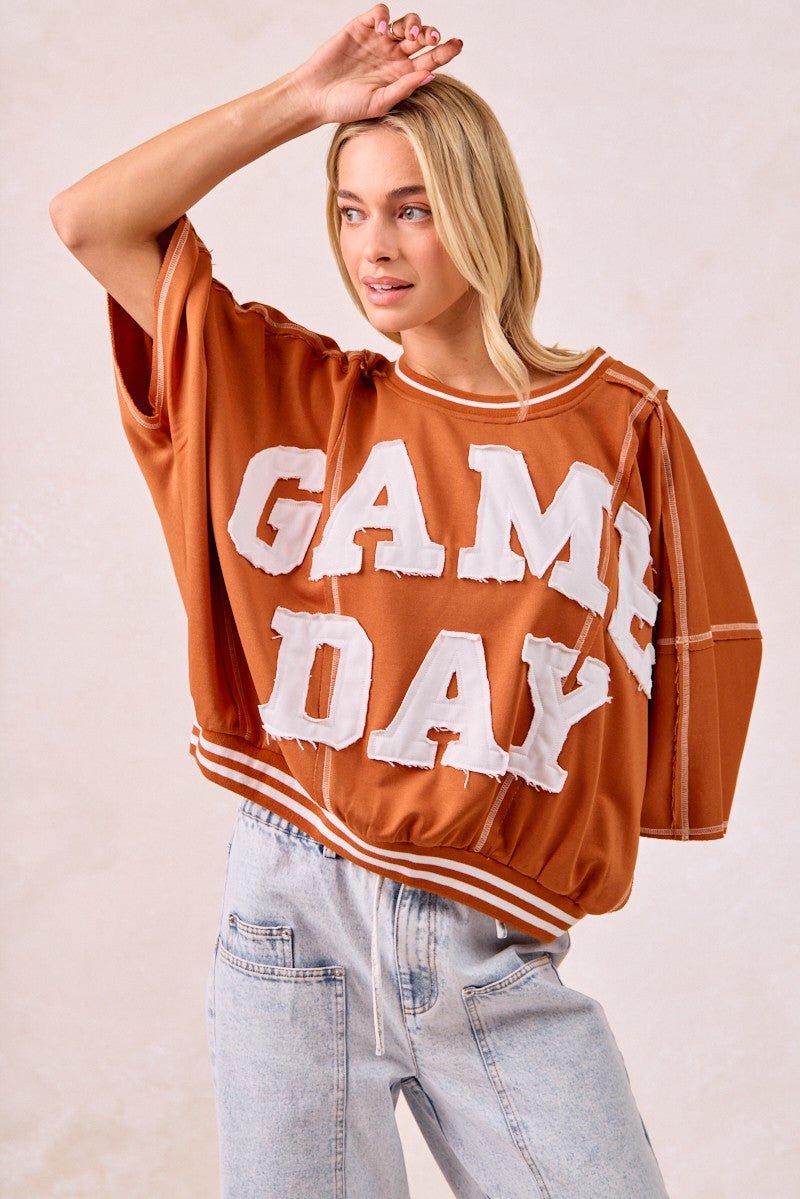 BiBi Gameday Patchwork Stitch Detail French Terry Top - Wow Store