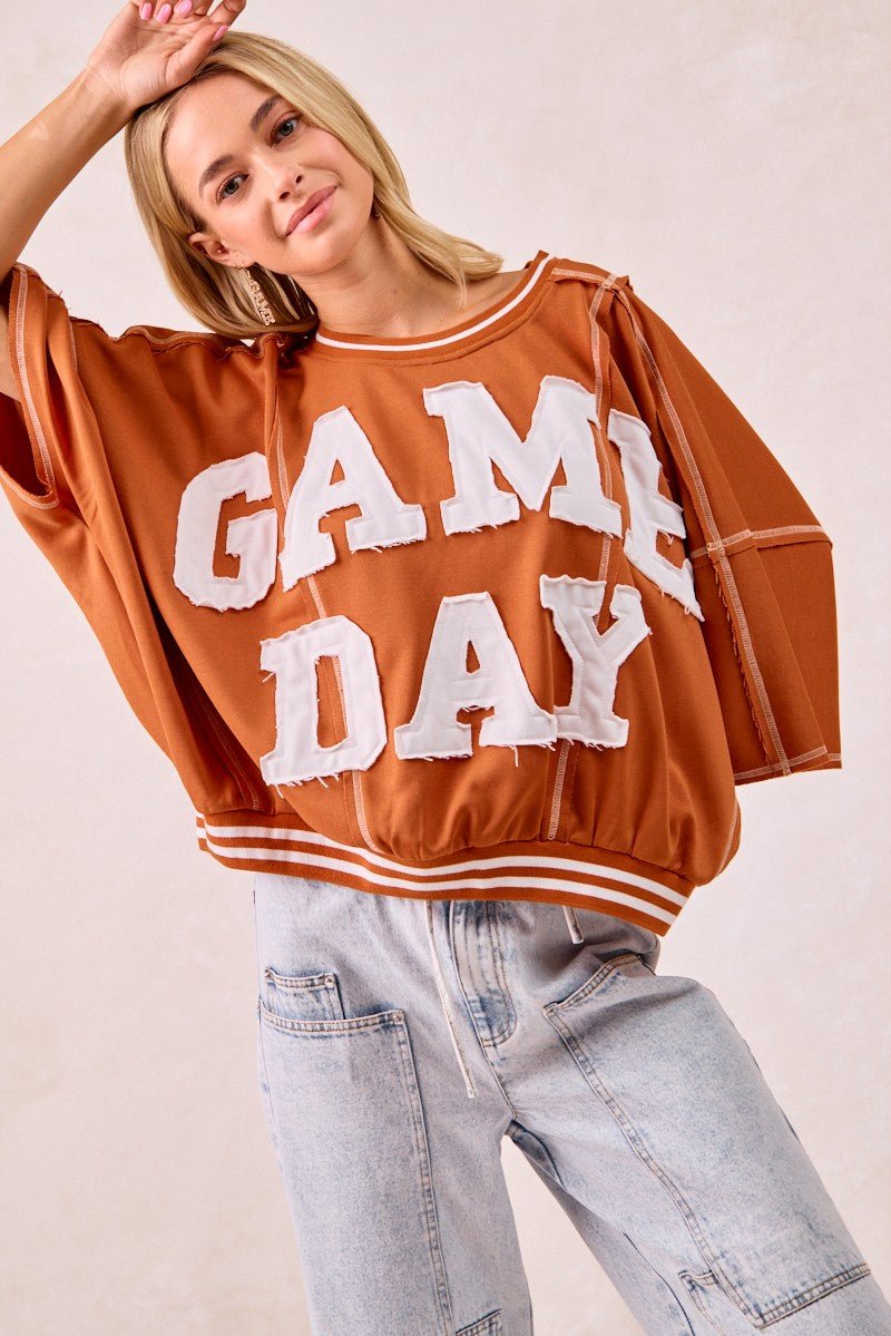 BiBi Gameday Patchwork Stitch Detail French Terry Top - Wow Store