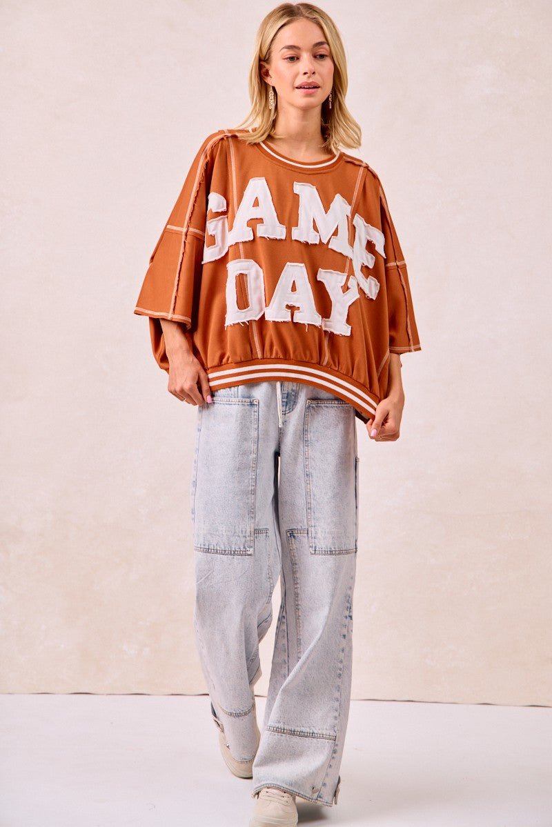 BiBi Gameday Patchwork Stitch Detail French Terry Top - Wow Store
