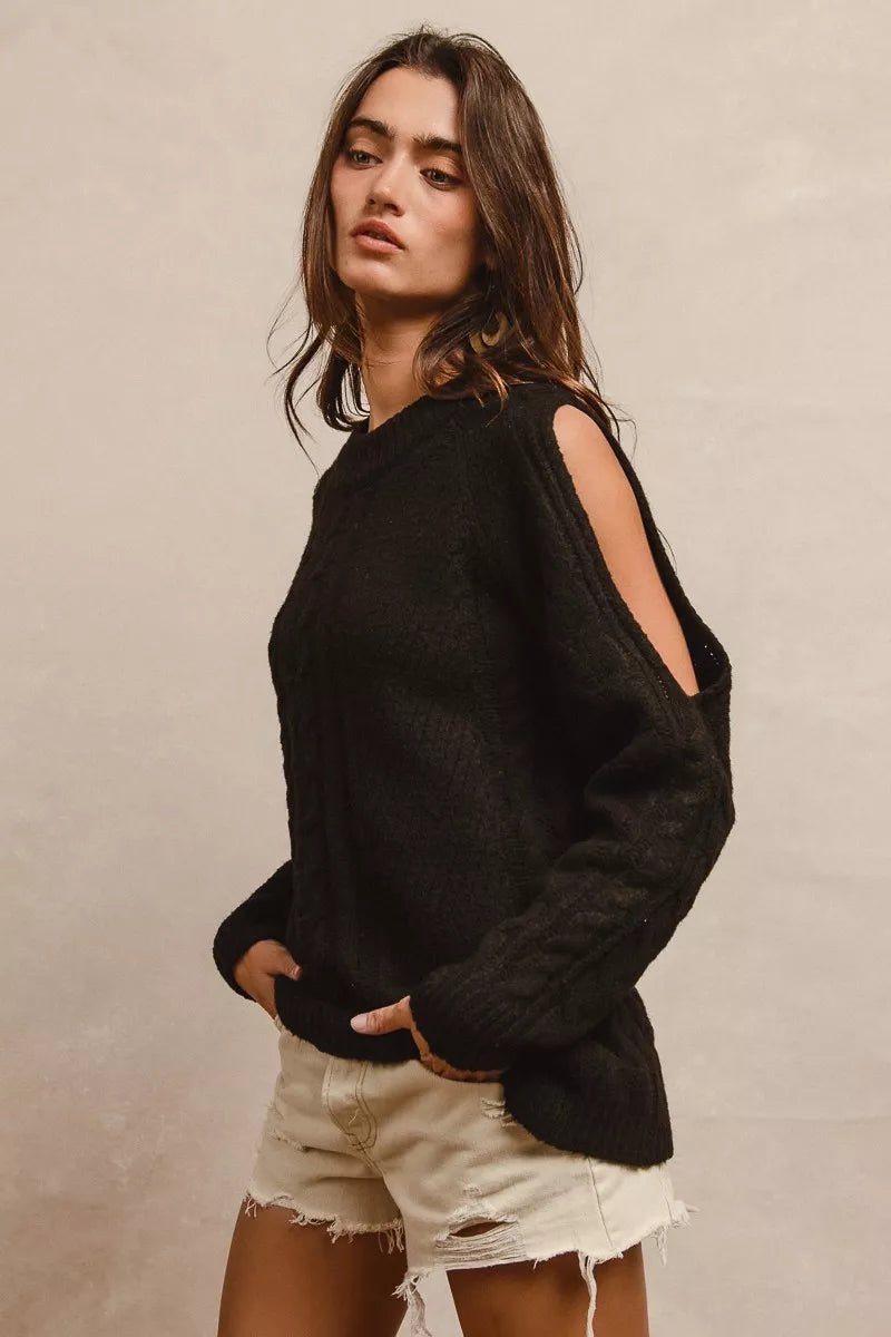 BiBi Twist Knitted Open Shoulder Sweater - Wow Store