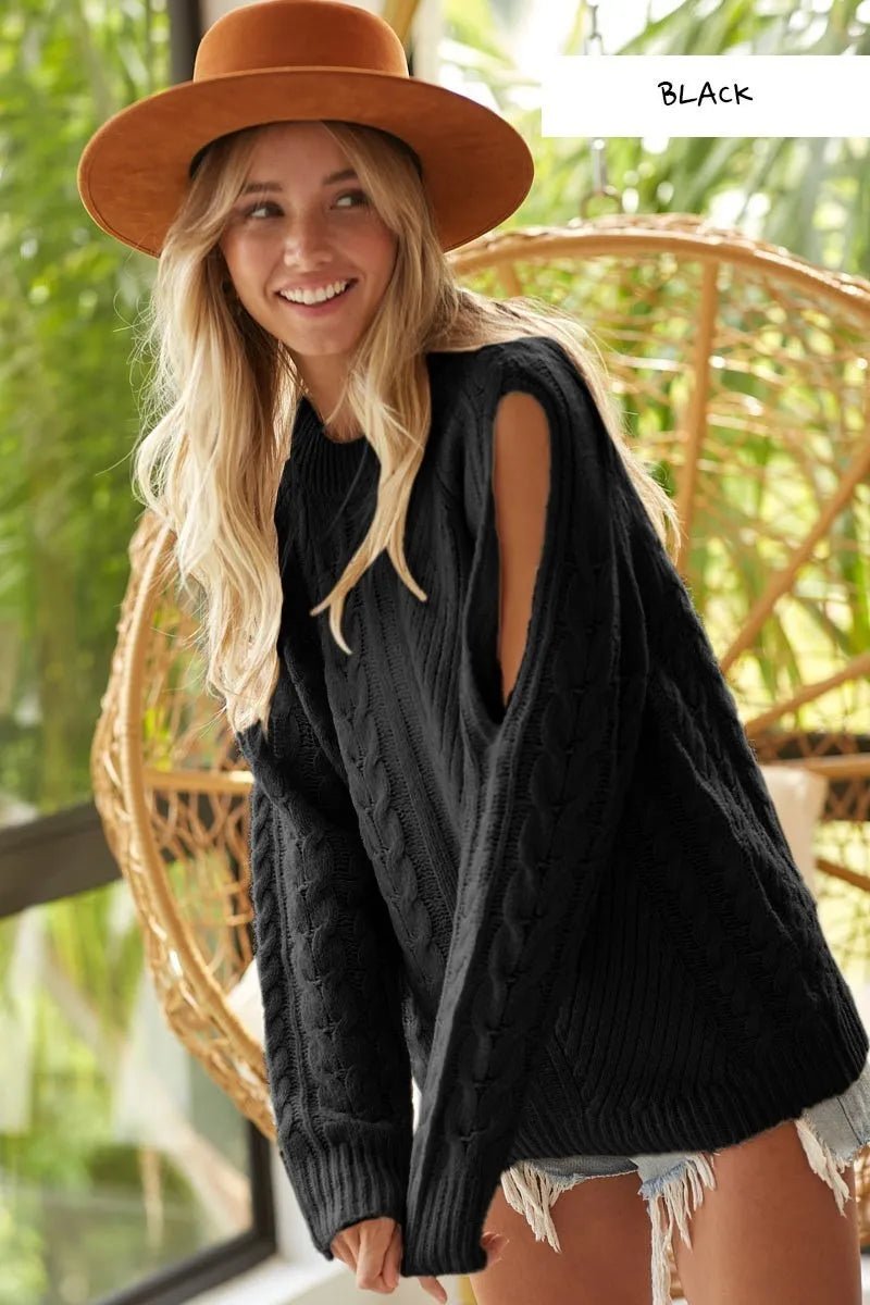 BiBi Twist Knitted Open Shoulder Sweater - Wow Store