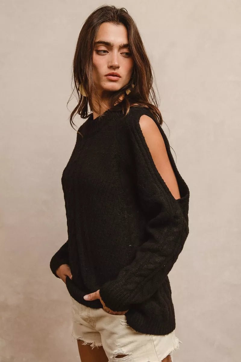 BiBi Twist Knitted Open Shoulder Sweater - Wow Store