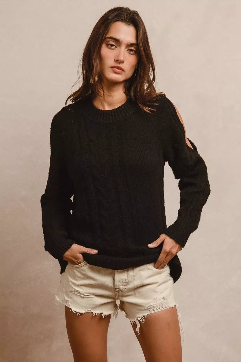 BiBi Twist Knitted Open Shoulder Sweater - Wow Store