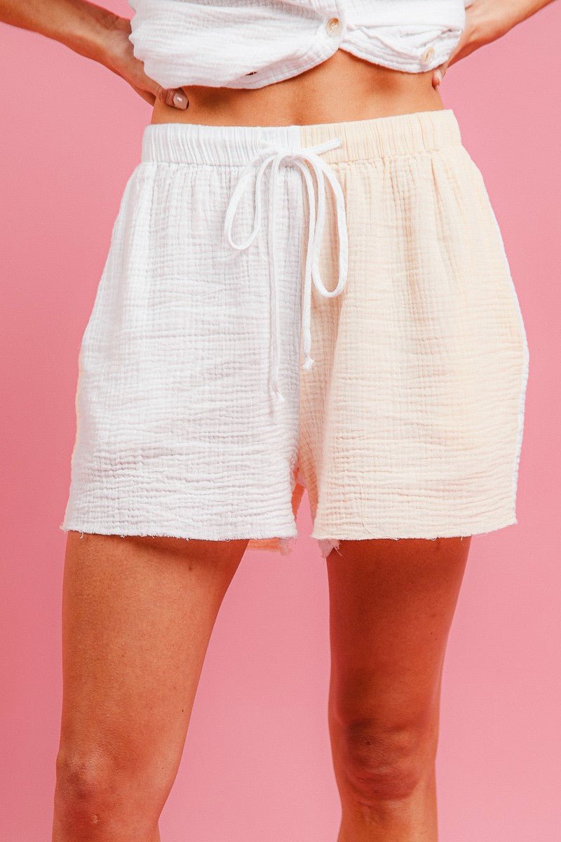 BiBi Wrinkled Gauze Solid Shirts Top and Shorts Set - Wow Store