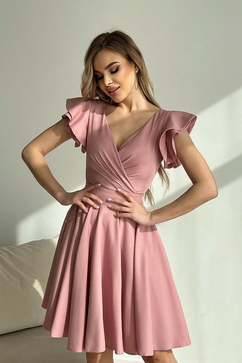 Bicotone Women's Midi Dress with two-tone floral print on model - elegant cocktail dress for evening wear
