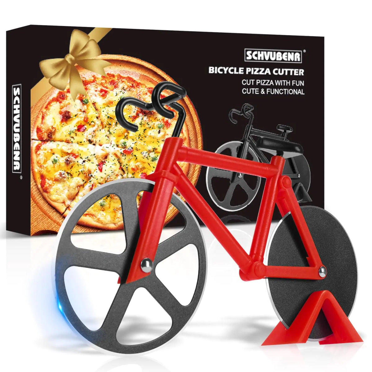 Bicycle Pizza Cutter Wheel - Gifts for Cyclists Men Dad Bike Lovers - Funny Kitchen Gadgets - Cool Father’s Day Christmas Birthday White Elephant Gifts - Stainless Steel Pizza Slicer(Red) - Wow Store