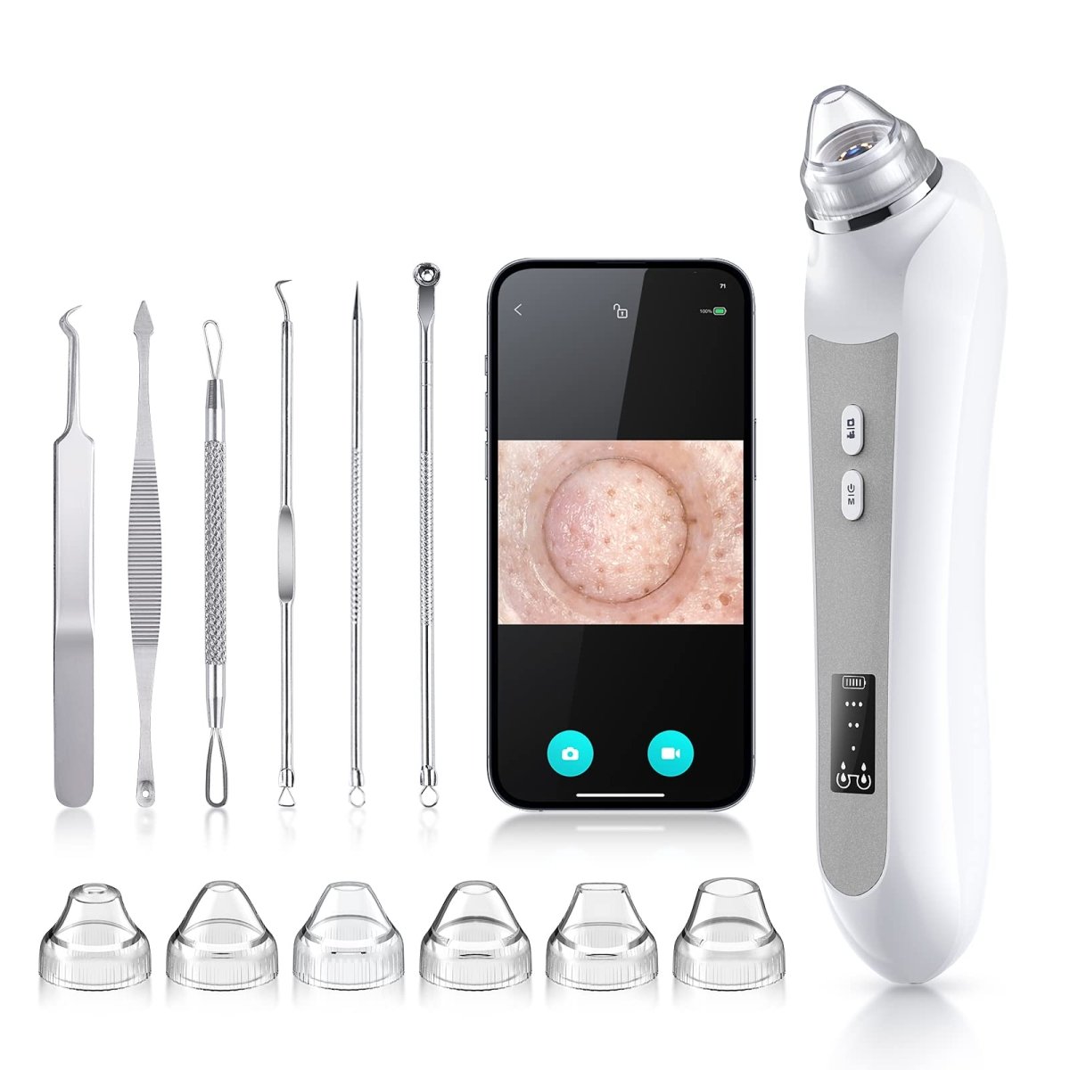 Blackhead Remover Vacuum Black Head Remover for Face with Camera Pore Vacuum for Men and Women USB Interface Type Blackhead Remover Tools 6 Suction Heads & 3 Adjustment Modes (Grey) - WowStore.live