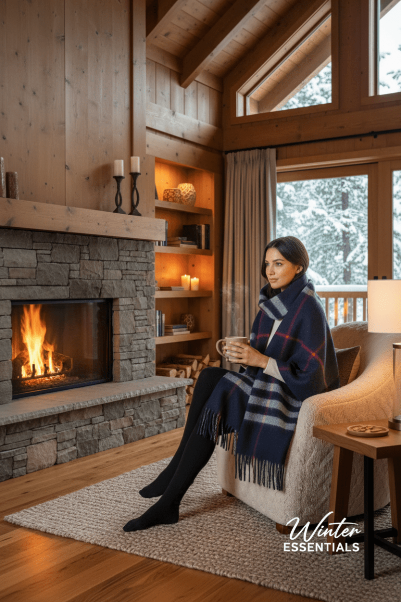 Blue Plaid Scarf Ultra Plush Pashmina Wool Blend 6ft Long Unisex Navy - Wow Store