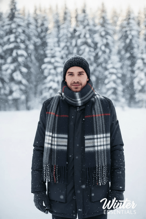 Blue Plaid Scarf Ultra Plush Pashmina Wool Blend 6ft Long Unisex Navy - Wow Store