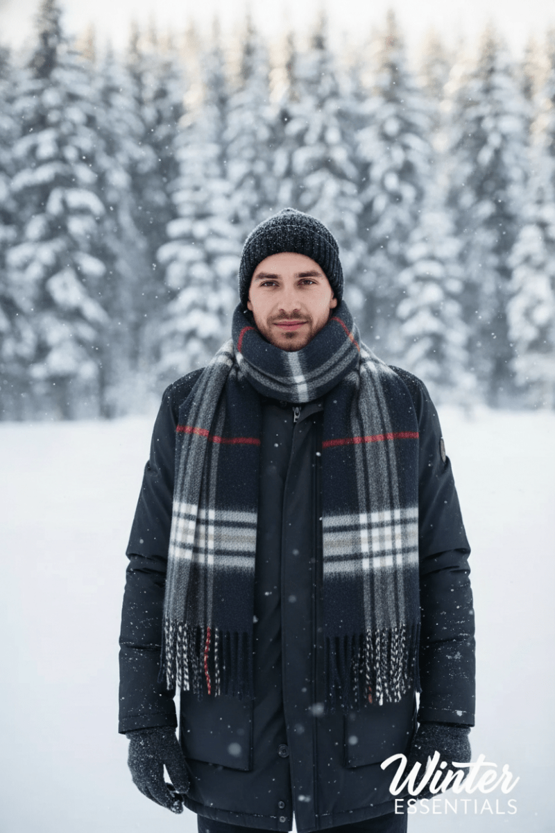 Blue Plaid Scarf Ultra Plush Pashmina Wool Blend 6ft Long Unisex Navy - Wow Store