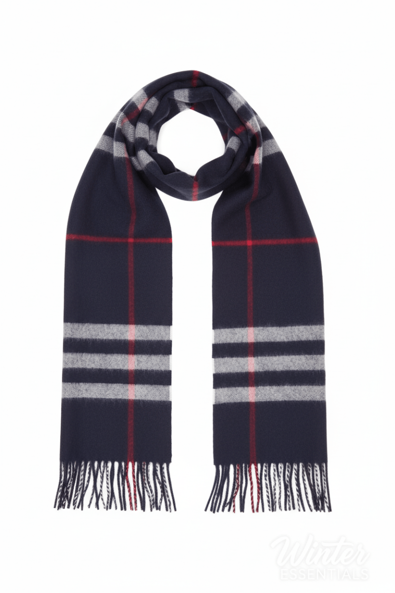 Blue Plaid Scarf Ultra Plush Pashmina Wool Blend 6ft Long Unisex Navy - Wow Store