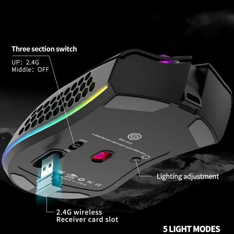 BM600 Rechargeable Wireless RGB Gaming Mouse for PC - WowStore.live