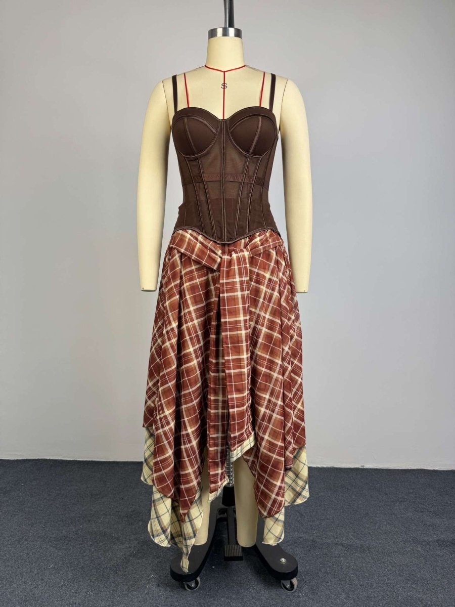 Boned Corset Top & Asymmetric Plaid Skirt Co-ord Set