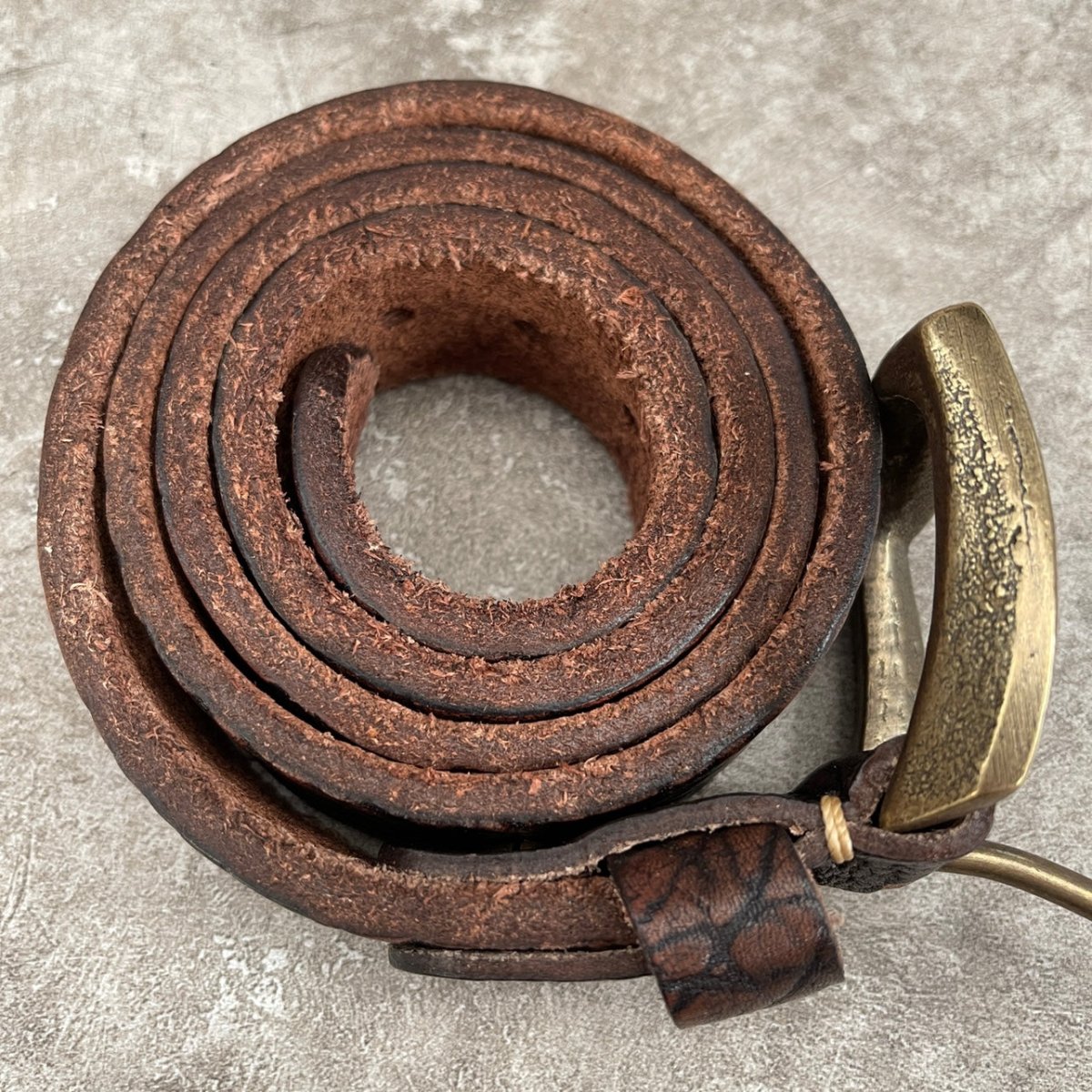Brown Leather Belt, 3.8 cm Wide, with Bronze- or Silver-Tone Buckle
