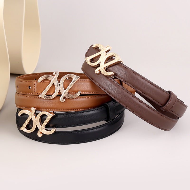 Brown genuine leather buckle belt with polished metal buckle and adjustable strap - fashion accessory for men and women