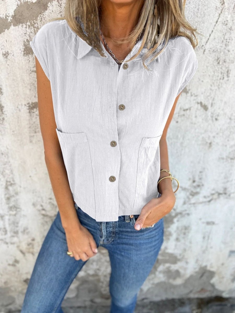Button - Down Cap Sleeve Shirt - Wow Store