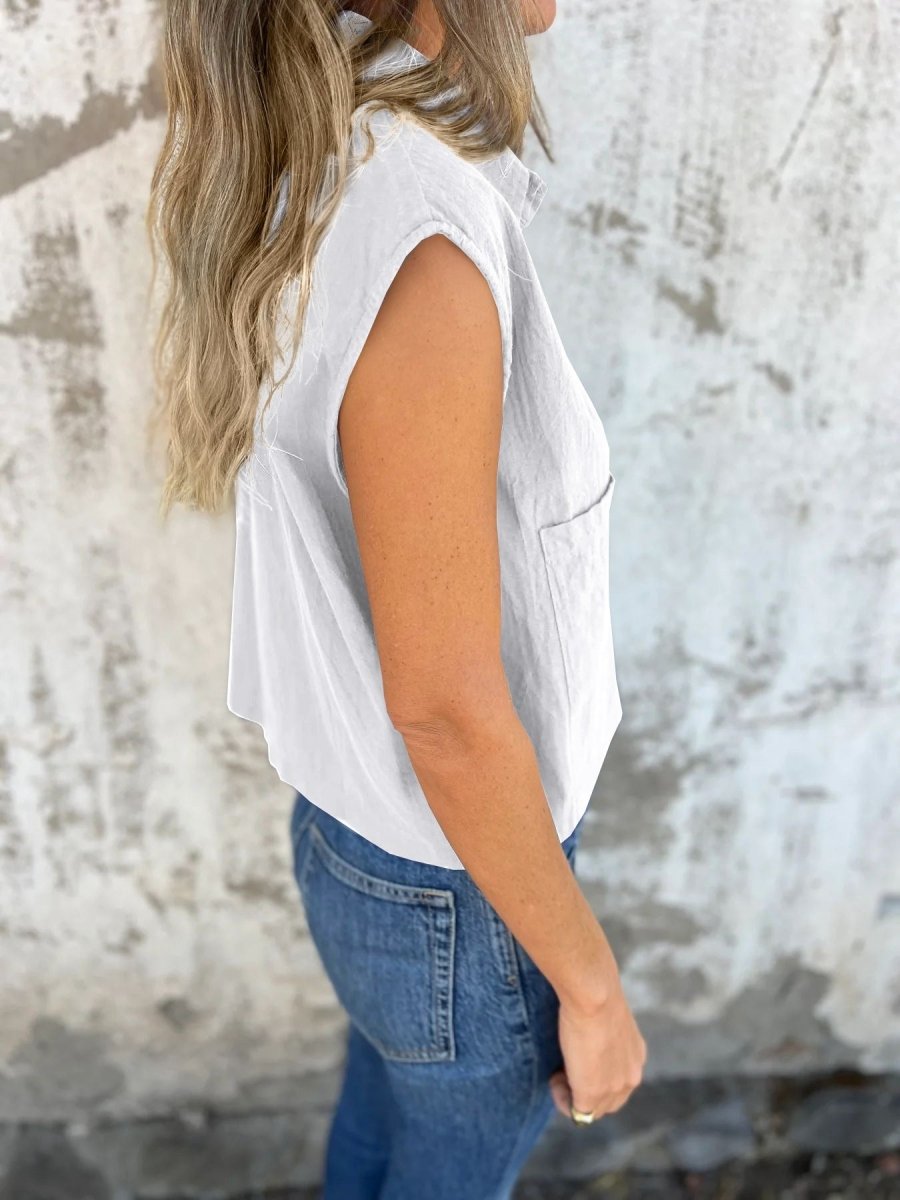 Button - Down Cap Sleeve Shirt - Wow Store