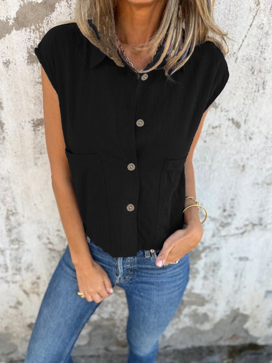 Button - Down Cap Sleeve Shirt - Wow Store