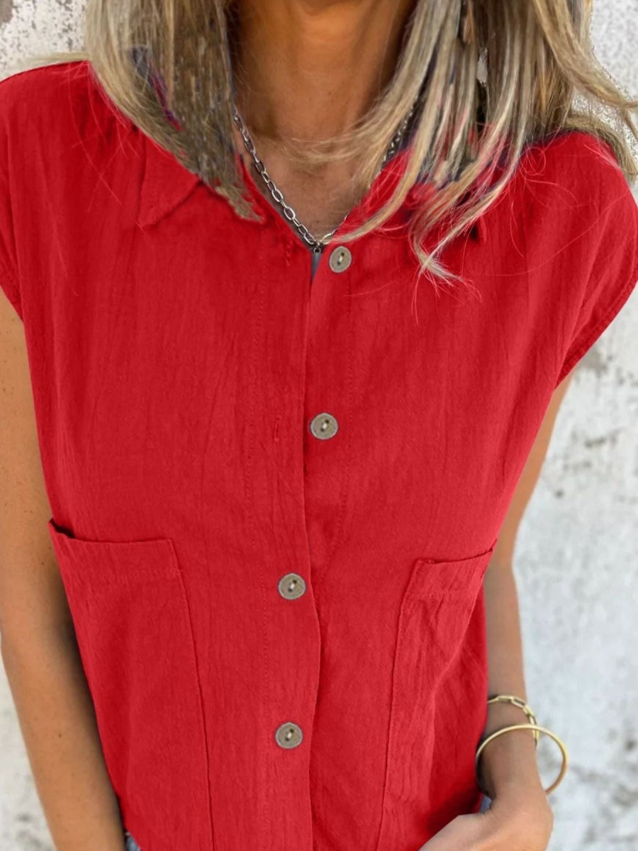 Button - Down Cap Sleeve Shirt - Wow Store