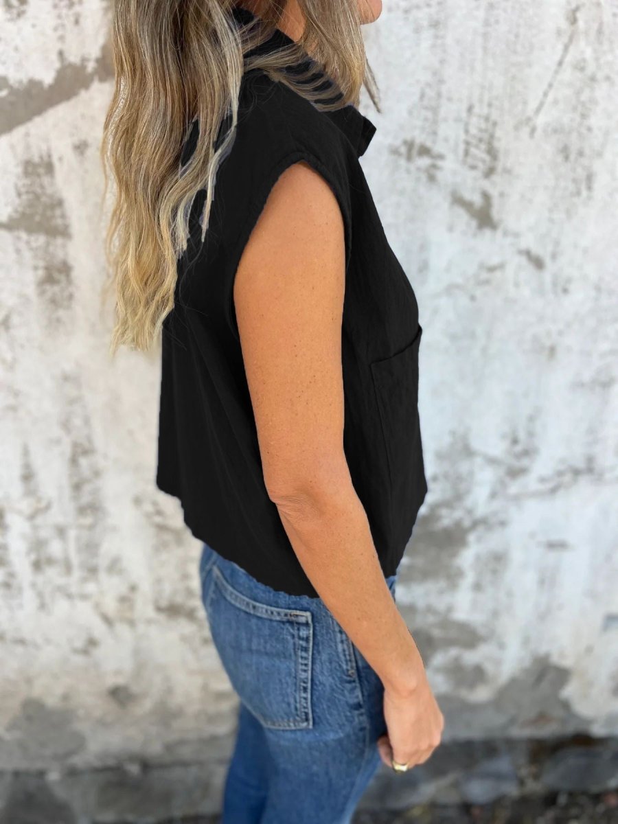 Button - Down Cap Sleeve Shirt - Wow Store