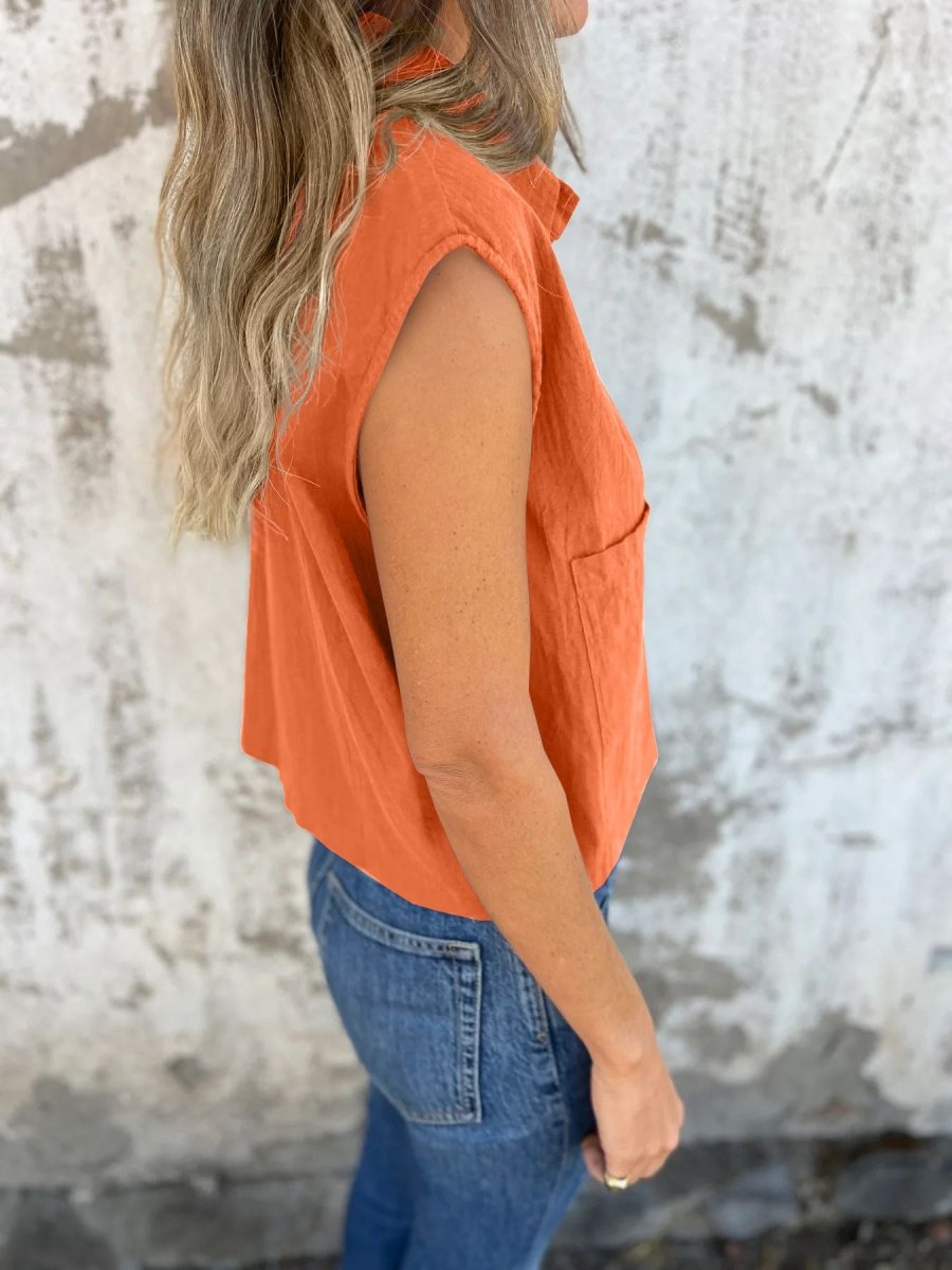 Button - Down Cap Sleeve Shirt - Wow Store