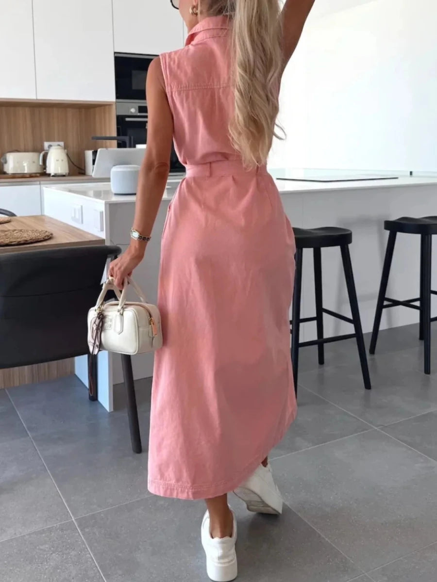 Button Front Sleeveless Denim Dress - Wow Store