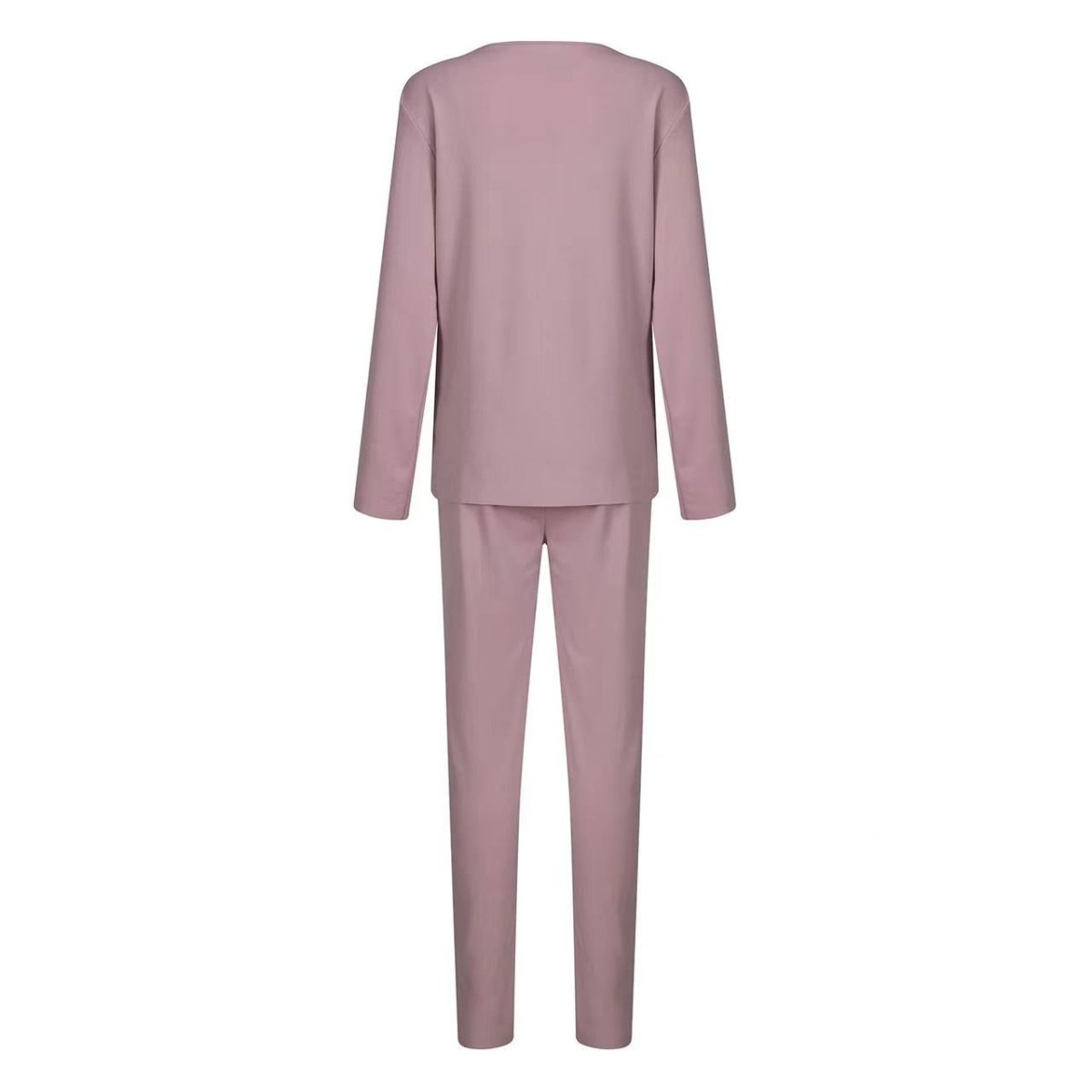 Button-placket sweatshirt and drawstring trouser set in dusty pink, back view