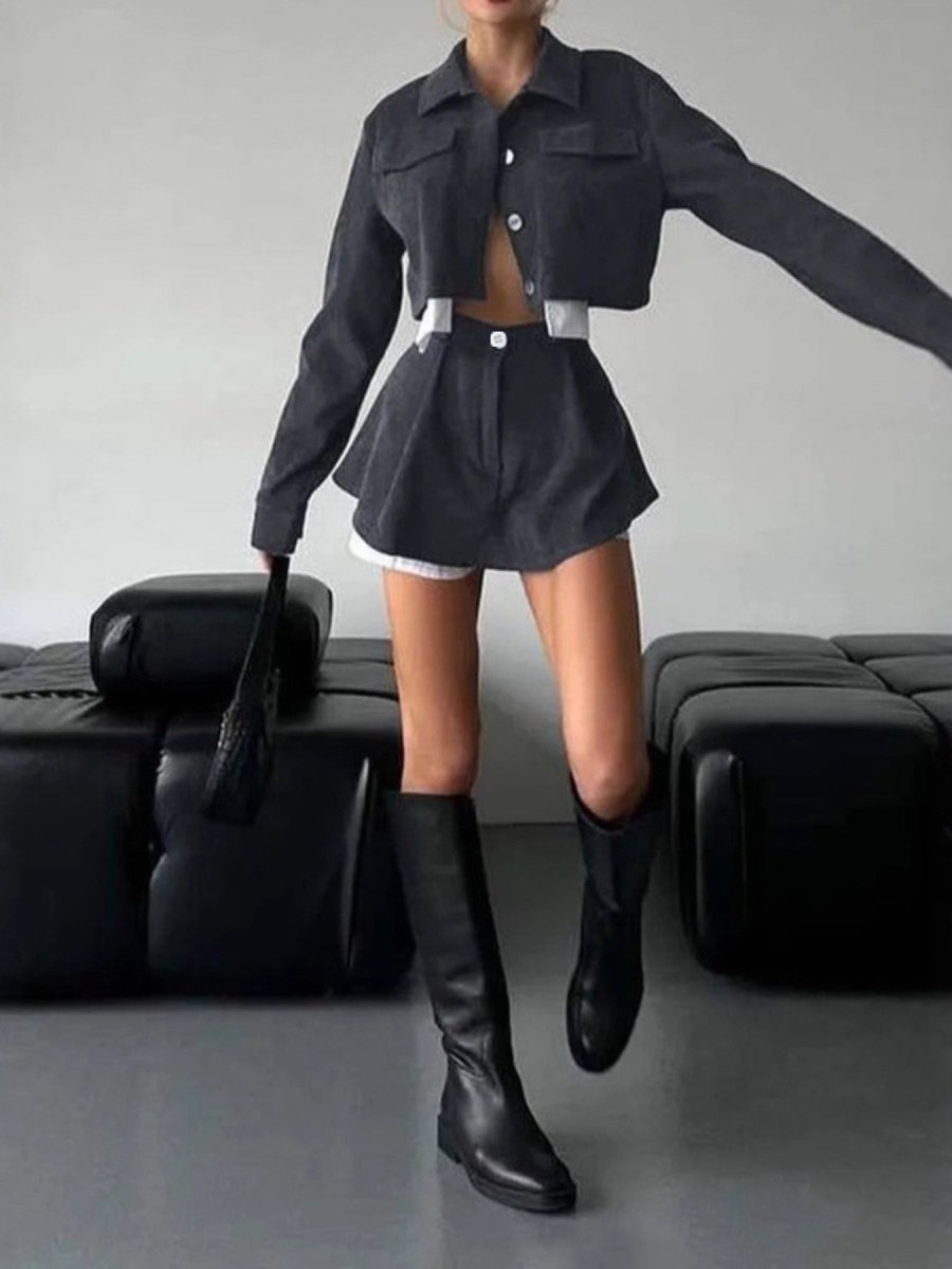 Button Up Cropped Jacket & Skirt Set - Wow Store