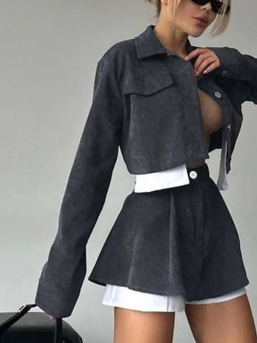 Button Up Cropped Jacket & Skirt Set - Wow Store
