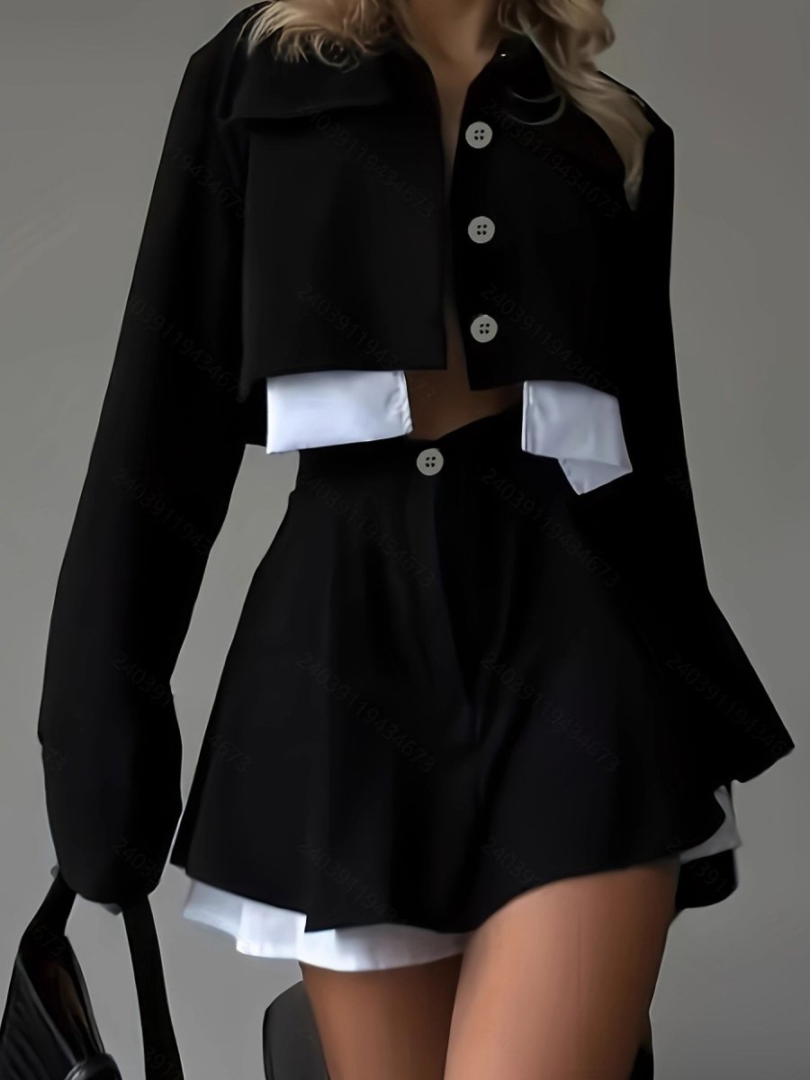 Button Up Cropped Jacket & Skirt Set - Wow Store