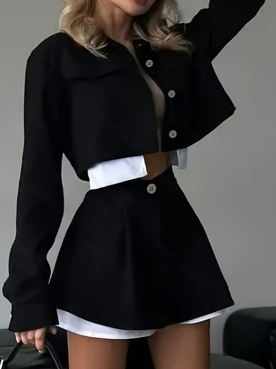 Button Up Cropped Jacket & Skirt Set - Wow Store
