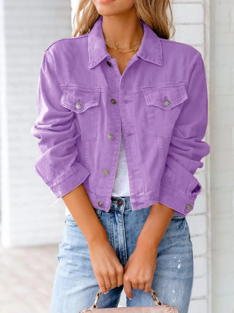 Button Up Long Sleeve Denim Jacket - Wow Store
