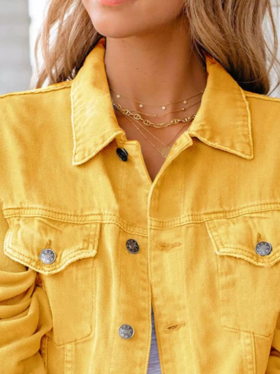 Button Up Long Sleeve Denim Jacket - Wow Store
