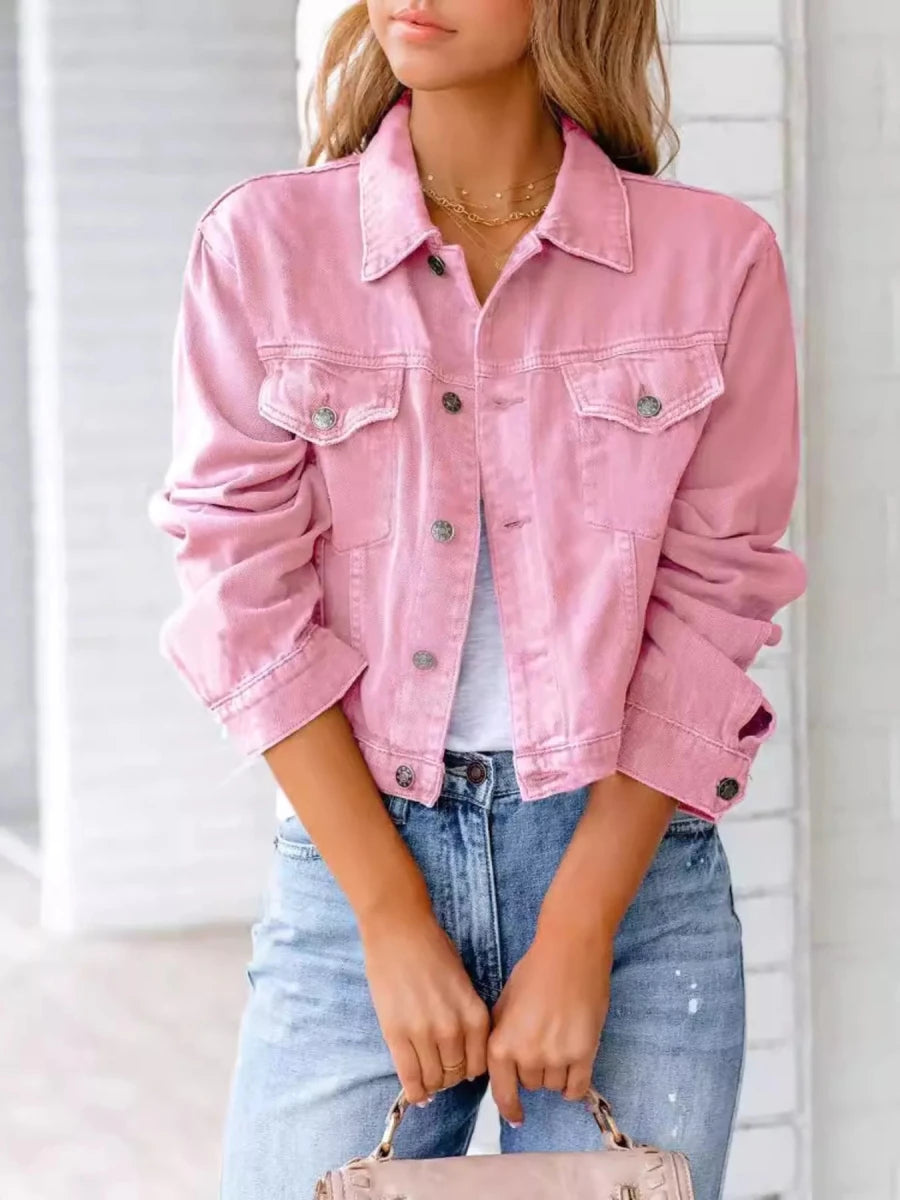 Button Up Long Sleeve Denim Jacket - Wow Store