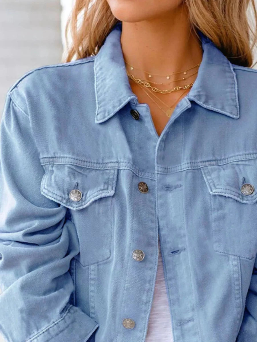 Button Up Long Sleeve Denim Jacket - Wow Store