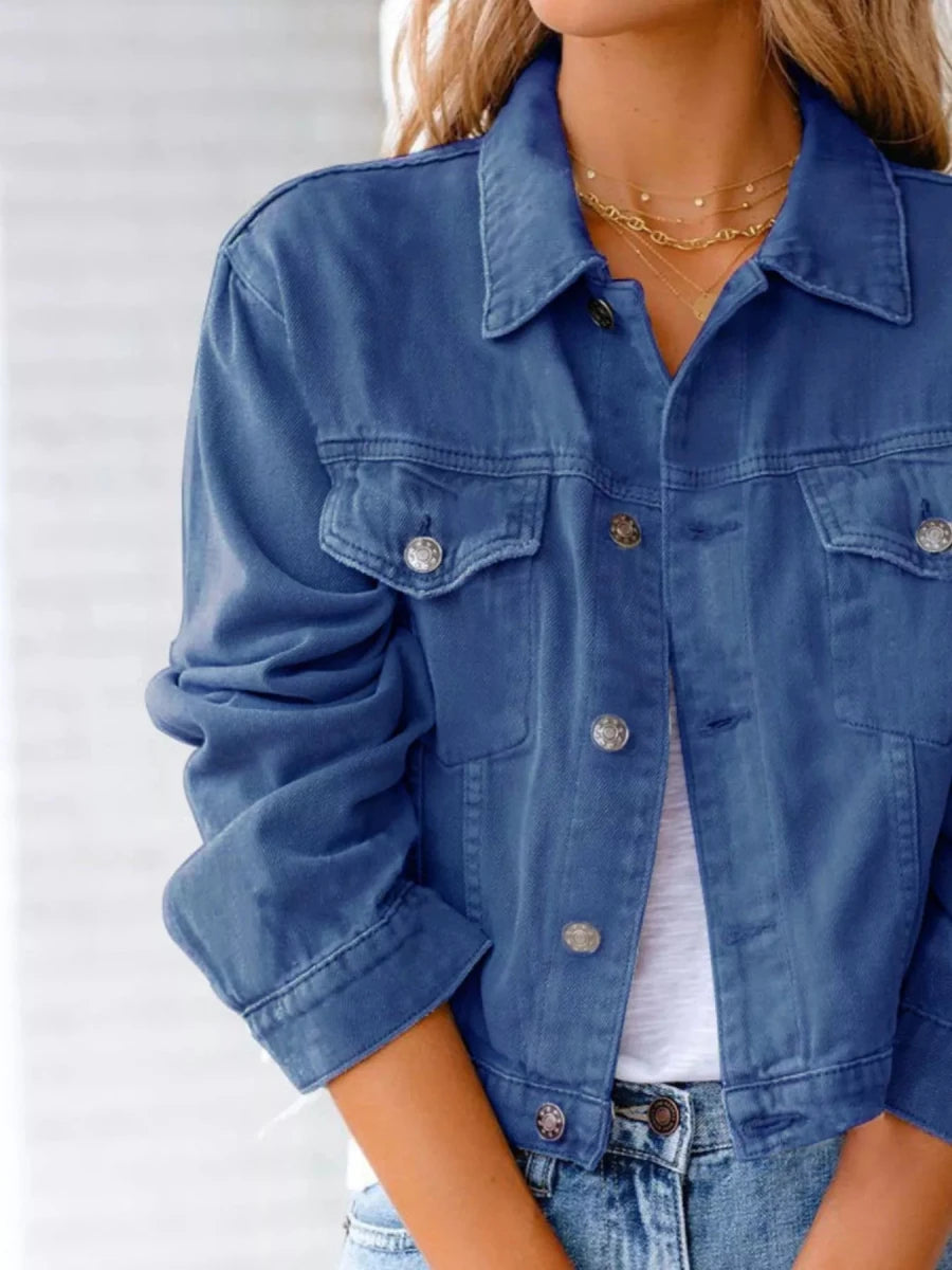 Button Up Long Sleeve Denim Jacket - Wow Store